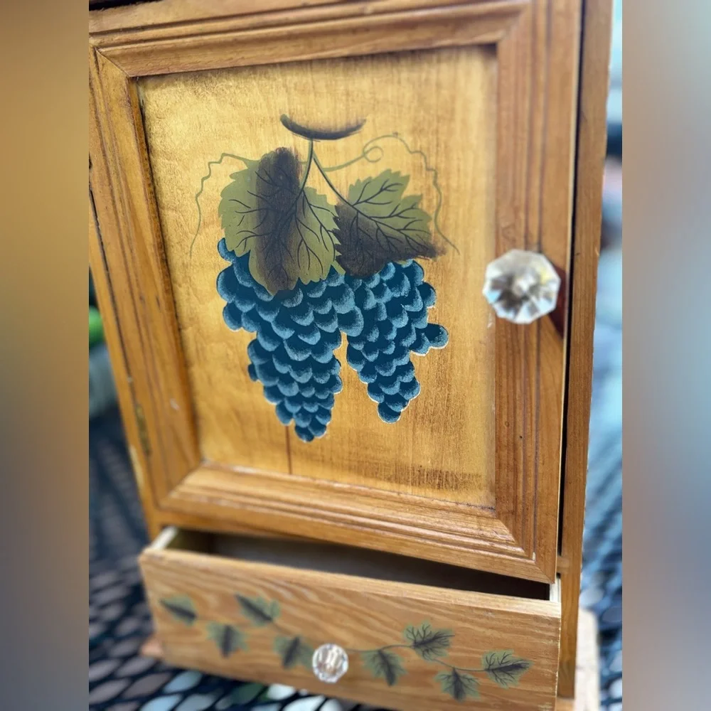 Wooden Wall Shelf with Grape Design